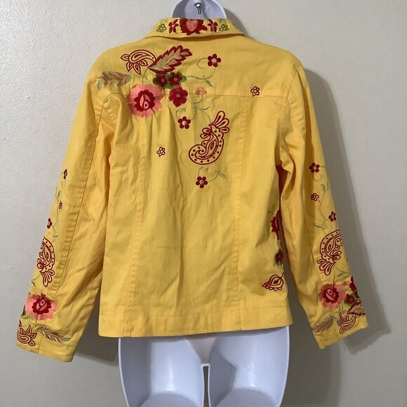 Coldwater Creek Artsy Cottagcore Yellow Embroidered Boho Button Up Jacket Small - Picture 4 of 11